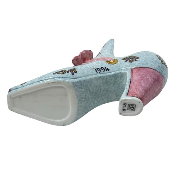 Halcyon Days 1994 Porcelain Shoe – Blue & Pink with Gold Accents (Collectible) - Picture 7 of 8